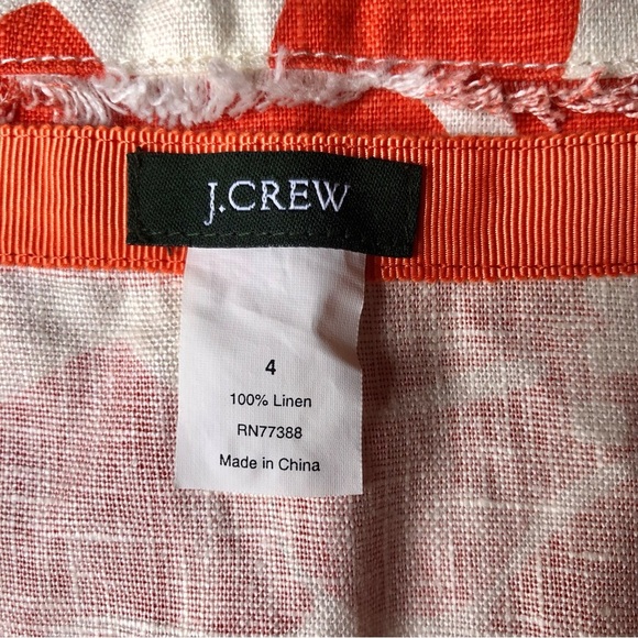 J.Crew Linen Skirt Women Size 4 Orange White Tropical Bright Colorful Summer - Picture 6 of 7
